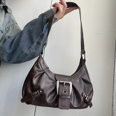 Lunivop  Vintage Brown Y2k Underarm Bag Purse Women Retro Pu Leather Soft Shoulder Tote Bag Ladies Moto Biker Casual Handbag New