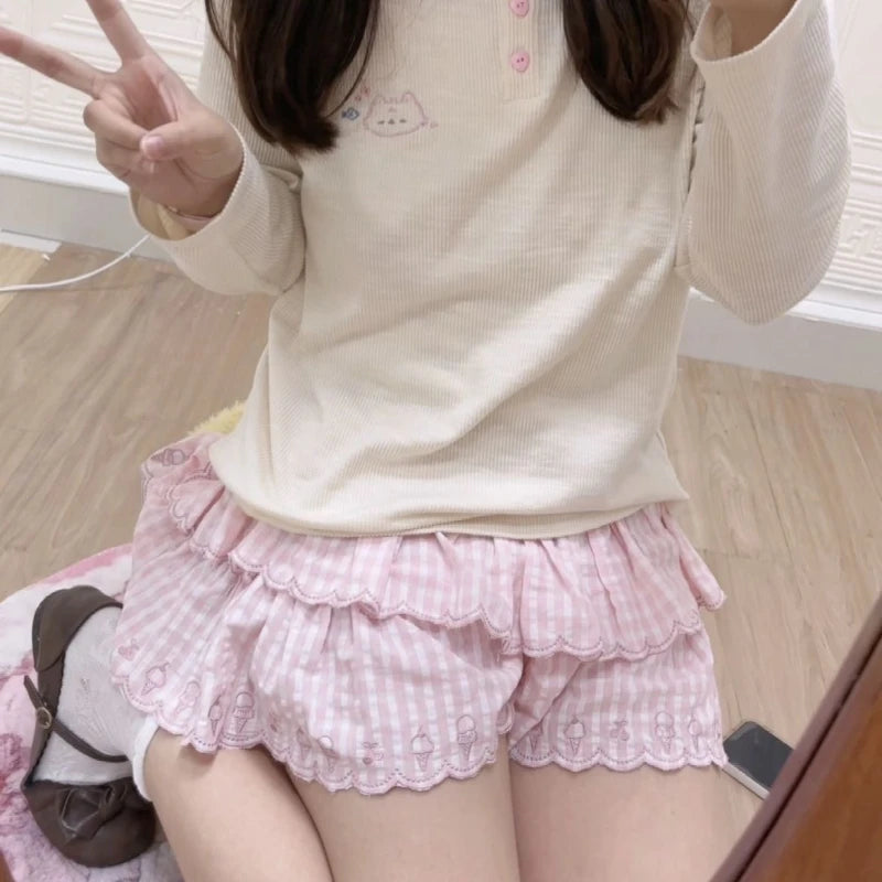 Lunivop Japanese Style Kawaii Mini Skirt Women Sweet Harajuku Lolita Plaid Skirts Pink Y2k Cutecore Summer A-line Ruffle Skirts
