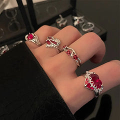 Lunivop Vintage Red Enamel Cross Open Rings For Women Men Punk Hip Hop Irregular Lava Texture Rings Y2K Aesthetic Jewelry