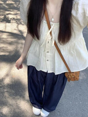 Lunivop  Elegant Sweet Lace Square Collar Blouses Y2k E-Girl Single Breaste Shirts Women 2025 Summer New Puff Sleeve  Blusas Mujer