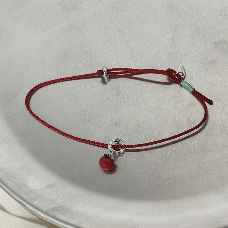 Lunivop  Fashion Red Apple Pendant Bracelet For Women Girls Sweet Cute Fruit Pink Woven Rope Adjustable Bracelet Jewelry Gift