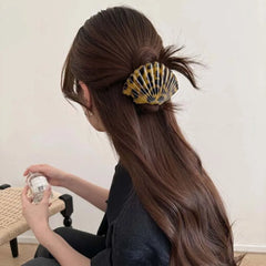 Lunivop  Vintage Leopard Print Shell Hair Claw For Women Elegant Back Of Head Hair Clip Shark Clip Vacation Hair Accessories