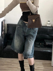 Lunivop  American Retro Blue Denim Shorts Women Korean Style High Waist Biker  Jeans Feminino Summer Chic Streetwear