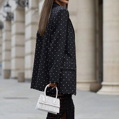 Lunivop  Autumn Polka Dot Women Blazer Coat Ladies Fashion Casual Loose Long Sleeve Turn-Down Collar Pocket Cardigan with Belt