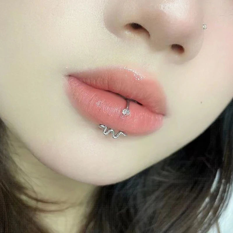 Lunivop 1pc Small Snake Lip Ring Cool Sweet Style Titanium Steel C Shape Zircon Labret Piercing Cartilage Jewelry New Y2K Girl Gifts