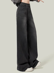 Lunivop  Woman Korean High Waist Jeans Lady Slim Fit Loose Denim Wide Leg Pants Girls Black Gray High Street Straight Leg Trousers
