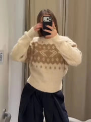 Lunivop  Women's Knitted Pullover Women Fashion Long Sleeve Vintage Jacquard Short Sweater New Casual Loose Knitwear Tops ﻿ ﻿