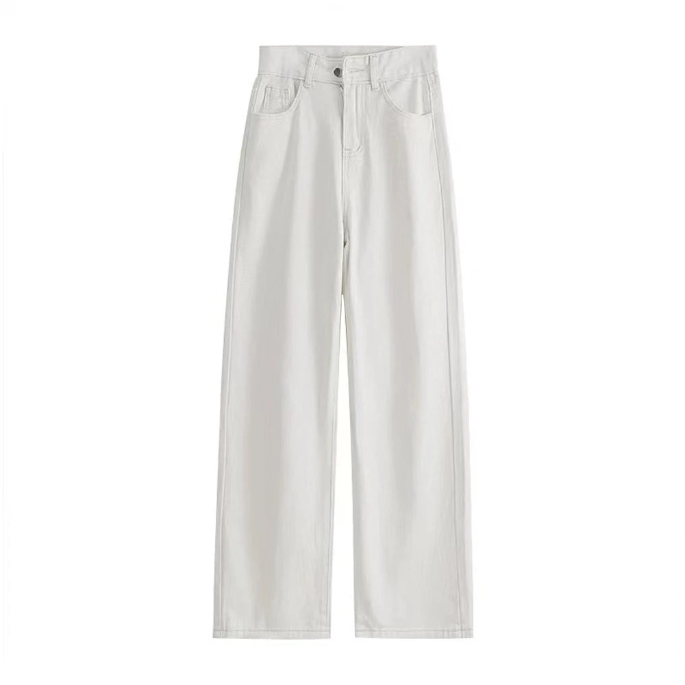 Lunivop Fashion Artistic Lightweight Women Trendy Wide-legged Pants Simple Style Solid High-Waist Design Suitable Casual White Trousers