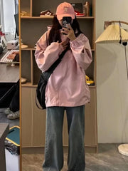 Lunivop Korean Style Gorpcore Pink Track Jackets Women Hippie Y2K Oversize Zipper Windbreaker Jacket Harajuku Streetwear Outwear