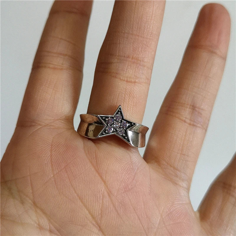 Lunivop Fashion Gothic Bowknot Pink Zircon Rings Y2K Star Crystal Opal Ring Goth Star Butterfly Rings For Women Girl Aesthetic Jewelry