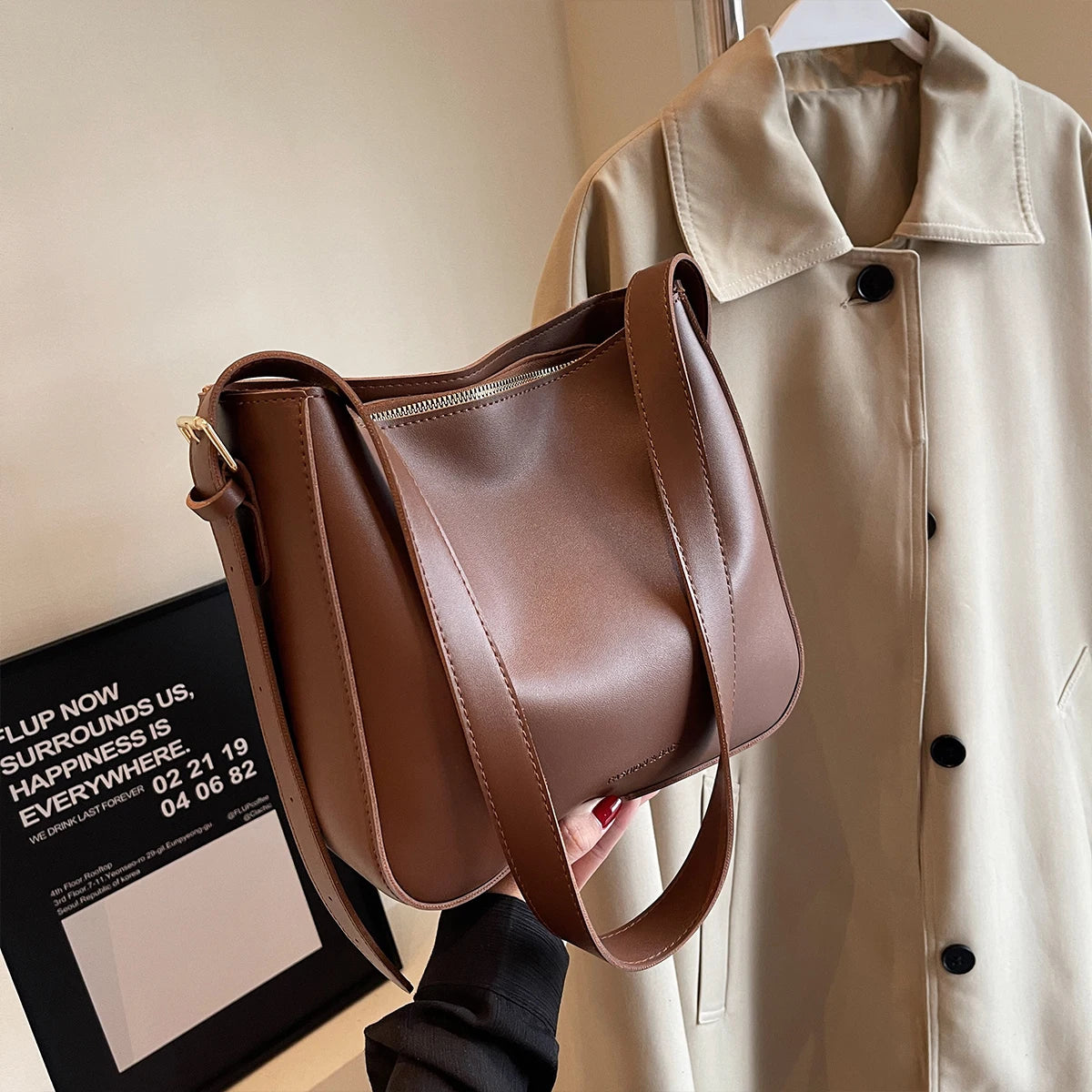 Lunivop  Super Popular Spring and Summer Commuter Bucket Bag for Women New Style Pu Leather Women's Bag with a High-End Feel, Large Capacity, Single Shoulder Crossbody Bag for Work