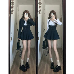Lunivop  Autumn Korean Two Piece Sets Fashion Sweet Casual White Pleated Shirt Women+ Y2k High Waist Skirts Subcultural