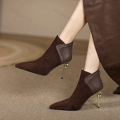 Lunivop Autumn Women Ankle Boots Elegant Brown Suede Short Botas Mixed Leather Thin High Heels Black Booties Zapatos De Mujer