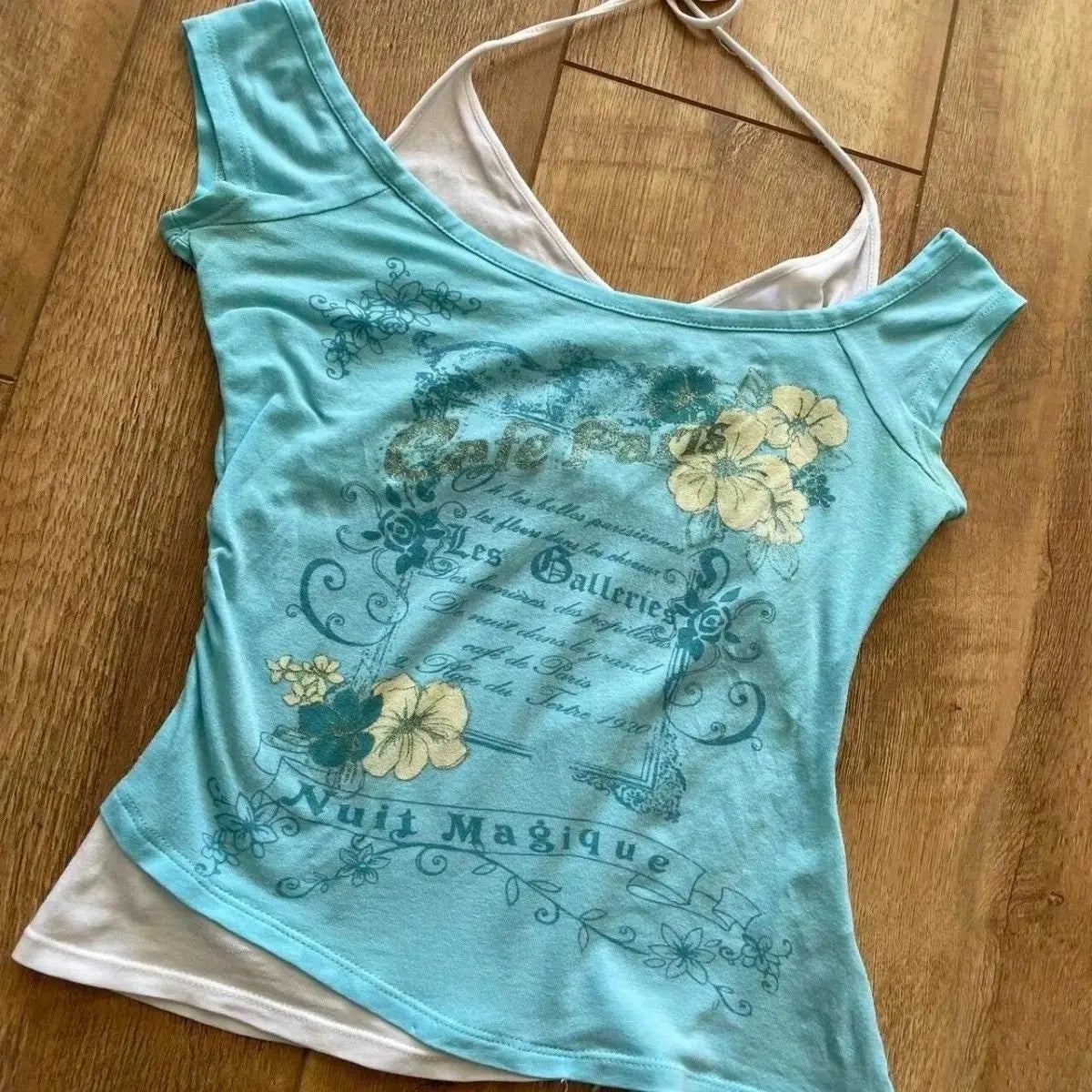 Lunivop  Y2k Street Vintage Fake Two Piece Halter T-shirt Sexy Short Sleeve Slim Fit Tee Shirt 2025 Summer New Top for Women