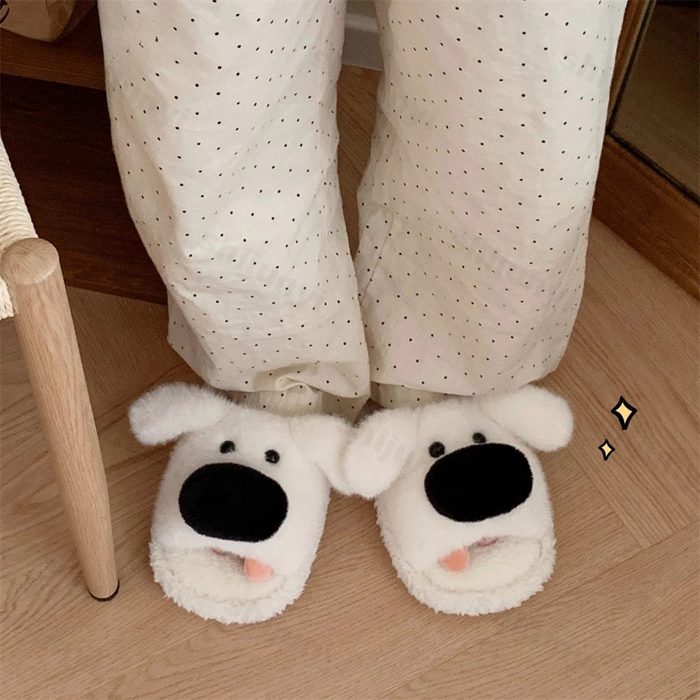 Lunivop Women New Cute Puppy Slippers Ladies Soft Casual Design Comfortable Fur Fabric Flats Winter Female Linen Men Home Slippers