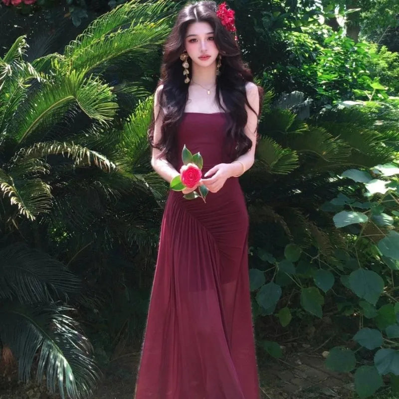 Lunivop  Woman Dress Sexy Sleeveless Slash Neck Elegant Holiday Split Summer Fashion Vintage Sexy Ladies Dresses Female Chic