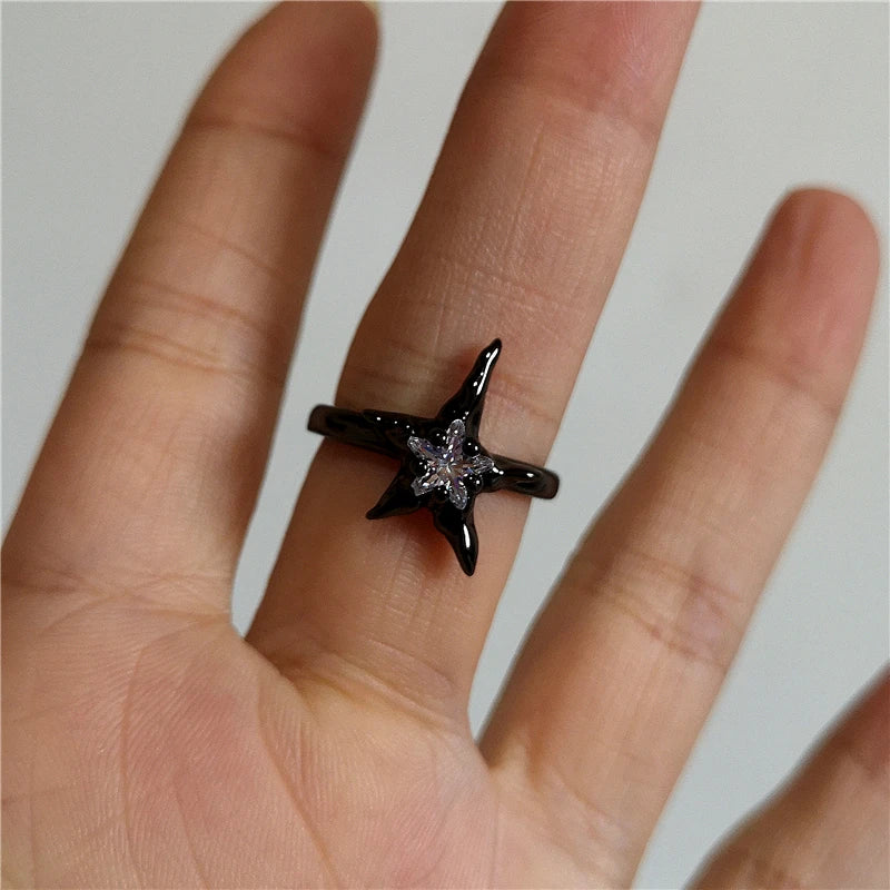 Lunivop Fashion Gothic Bowknot Pink Zircon Rings Y2K Star Crystal Opal Ring Goth Star Butterfly Rings For Women Girl Aesthetic Jewelry