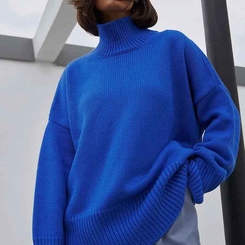 Lunivop Knitted Turtleneck Pullover Sweaters Women Casual Loose Solid Long Sleeved Sweater Female 2024 Autumn Winter Oversized Tops