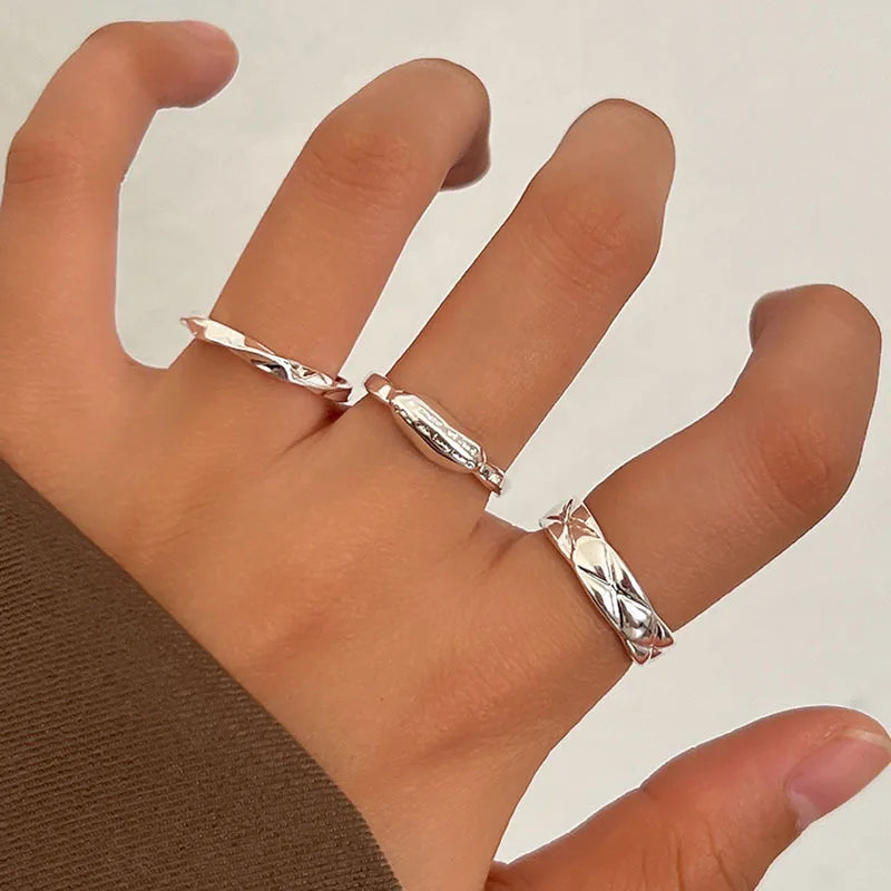 Lunivop New Trendy Korea Silver Simple Vintage Flower Heart Finger Rings for Women Girls Stacking Rings Party Jewelry Gift