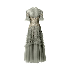 Lunivop Fashion Women Dress Short Sleeve Round Neck Lotus Leaf Edge Lace Splicing Sequins Female Party Dress New Tide