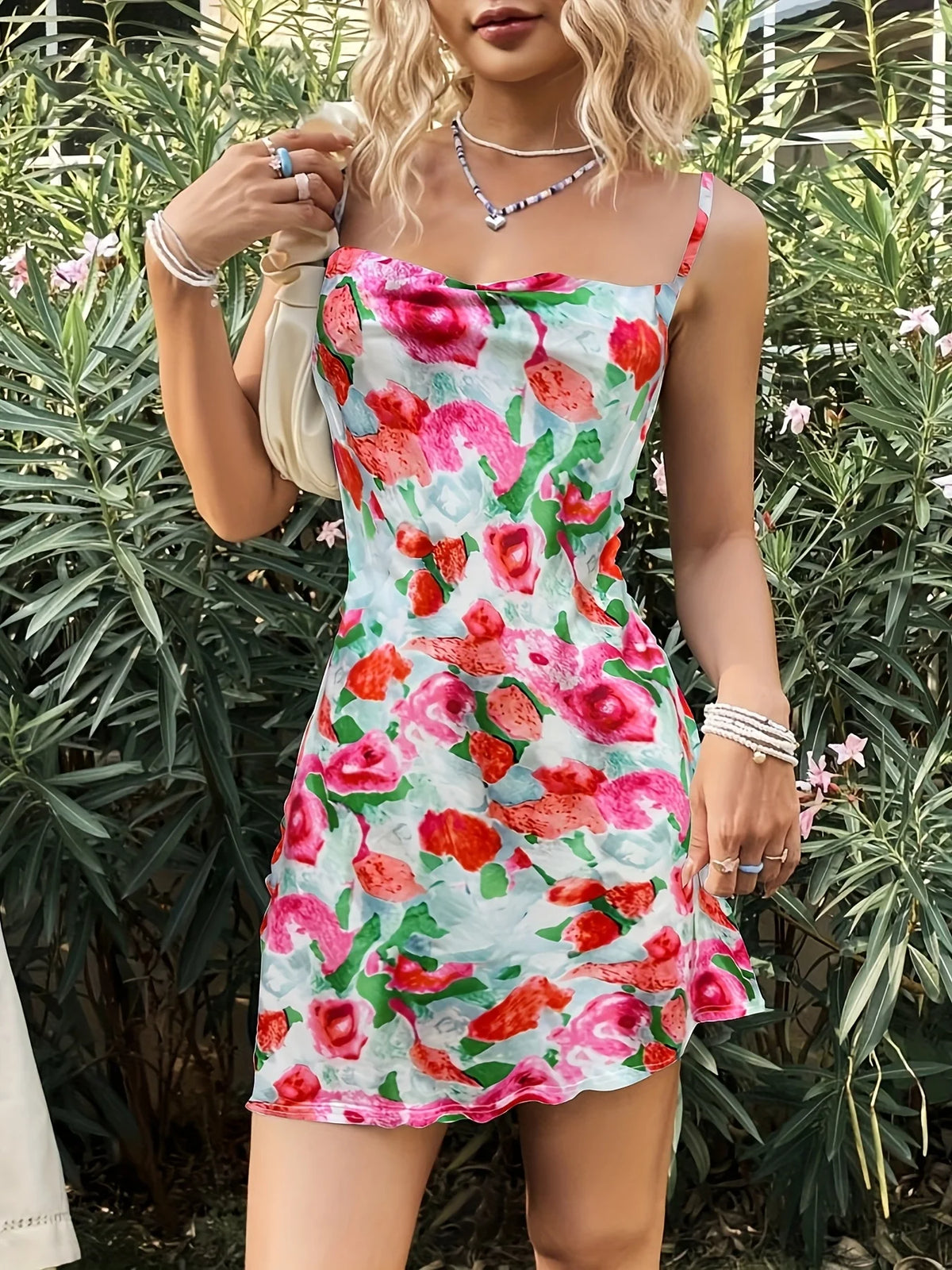 Lunivop  Womens Multicolor Watercolor Floral Spaghetti Strap Cross Back Mini Dress Summer Beach Vacation Casual Party Wear