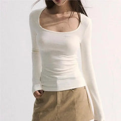 Lunivop  Long Sleeve T-shirt Women Korean Simple Solid Slim Fit Waist Base Tops Spring New Versatile Y2k Spicy Girl Casual Tees
