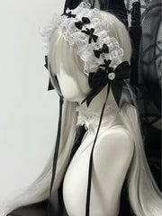 Lunivop  Goth Bunny Ear Bow Hair bands Harajuku Gothic Lolita Y2K girl Rabbit ears hair band Punk Lace Ruffled Headband Hair Hoop