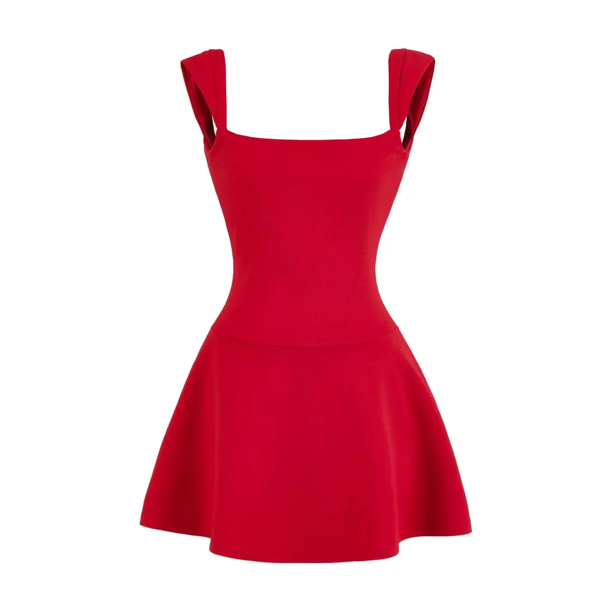Lunivop  Summer Ballet Style Red Slash Collar Short Sleeve Backless Dress Women U Back Low Waist A-lined Swing Mini Dresses Party Robe