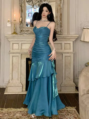 Lunivop  Elegant Solid Party Dress for Women Sexy Spaghetti Strap Sleeveless Evening Dresses Summer Spring Slim Waist Vestidos Long Robe