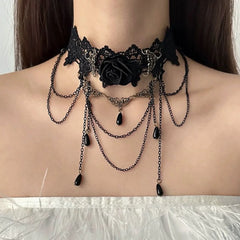 Lunivop Trendy Black Lace Flower Tassel Choker Necklace for Women Punk Gothic Halloween Chocker Jewelry Collar Accessories