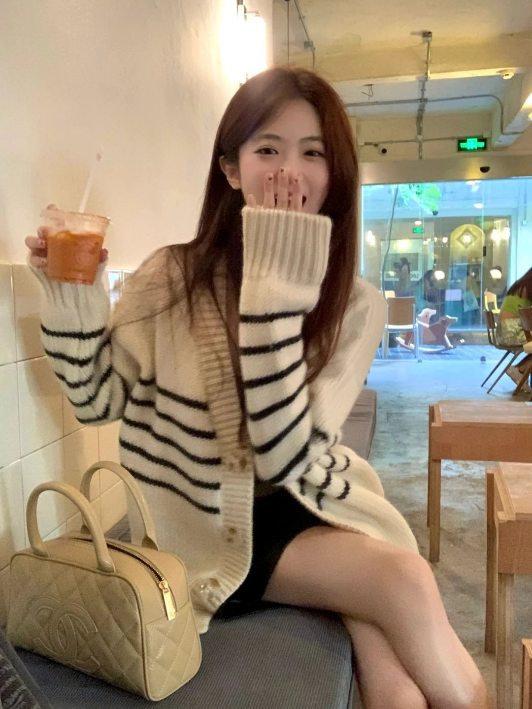 Lunivop Women Cardigan Sweater Striped V-neck Button-up Sweater Jacket Comfy Cozy Slouchy Cardi Autumn Winter Casual Outfit