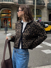 Lunivop Leopard O-neck Women's Cardigan Sweaters Casual Single-Breasted Long Sleeved Sweater Female Autumn Winter Warm High Street Tops