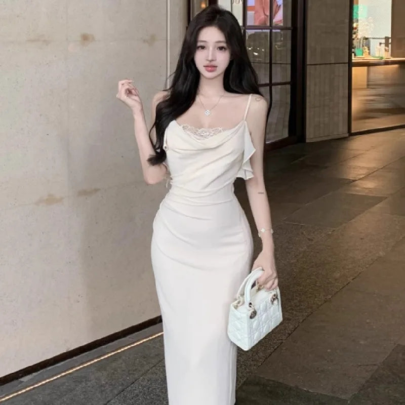 Lunivop  Woman Dress Sleeveless Lace Patchwork Slim Backless Sweet Elegant Temperament Party Dresses Sexy Ladies Fashion