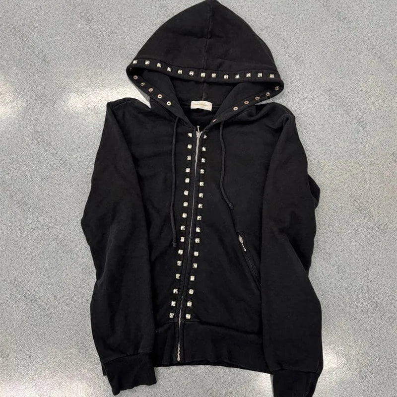 Lunivop  American Retro Gothic Rivet popular Casual High street trendy fashion hooded subculture comfortable versatile zipper sweatshirts