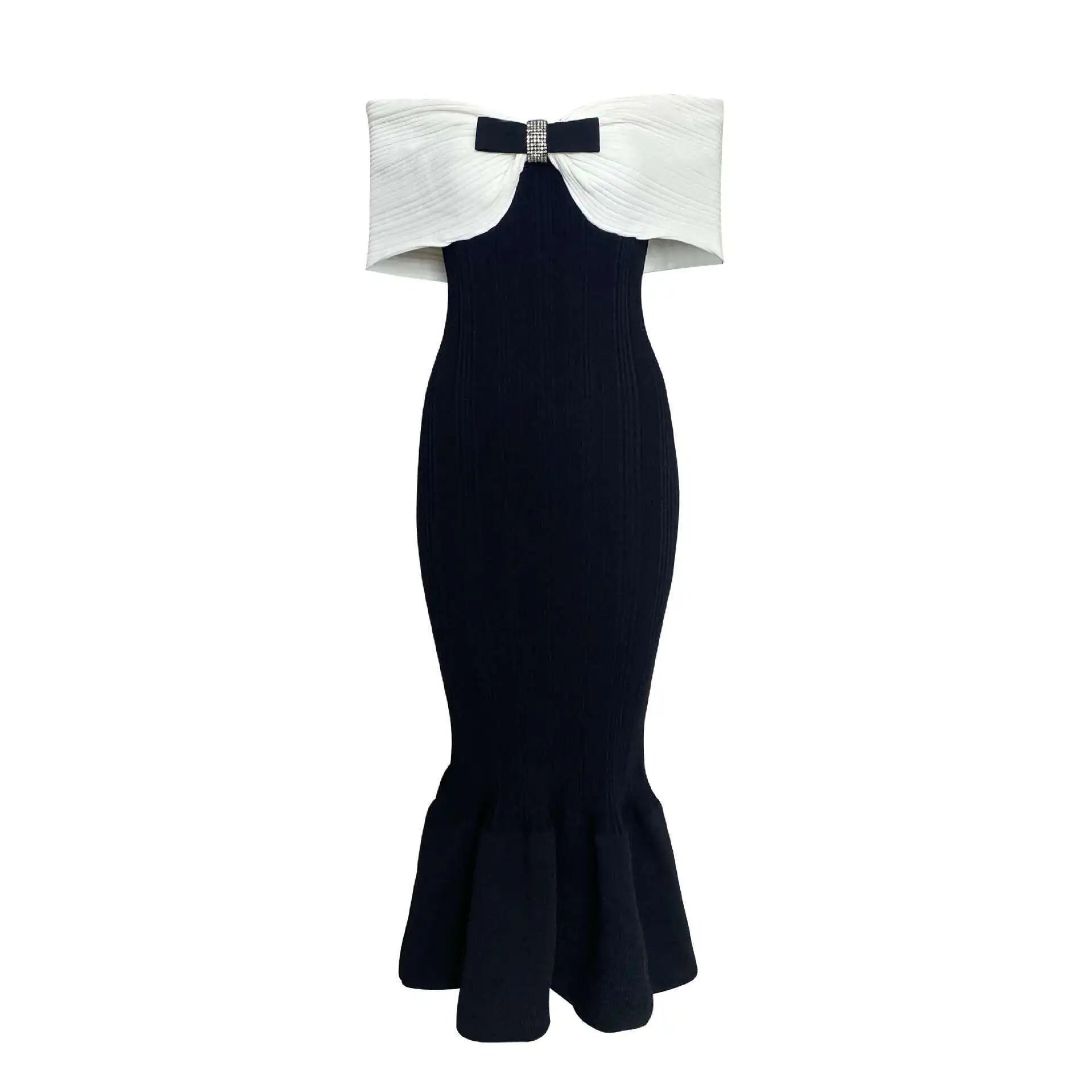 Lunivop Women's French Elegant Knit Strap Dresses Spliced Contrast High Waist Sliming Banquet Dress 2025 Fashion Clothing