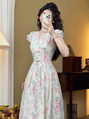 Lunivop  Sweet Elegant Long Floral Dress Women Casual Vintage Lace Korean Fairy Dress Female Summer Beach Luxury Evening Party Dress
