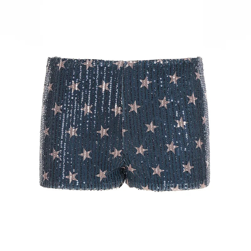 Lunivop  American Summer Fashion Highs Treet Sequin Casual Shortc Y2k Spice Girl Five Star Design Heavy Short Pant Niche Punk Lazy Shorts