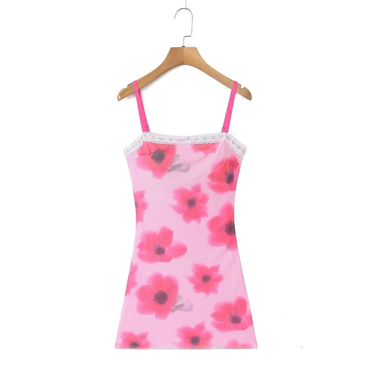 Lunivop  Sexy Spliced Lace Slash neck Tie-dye Flower Mesh Sling Dress Women Skinny Slim Waist Package Hips Backless Robe Vestidos
