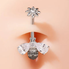 Lunivop  Bee Belly Button Ring Stainless Steel Low Allergy CZ Zircon Navel Ring Cute Bee Belly Piercing Jewelry for Women Girls