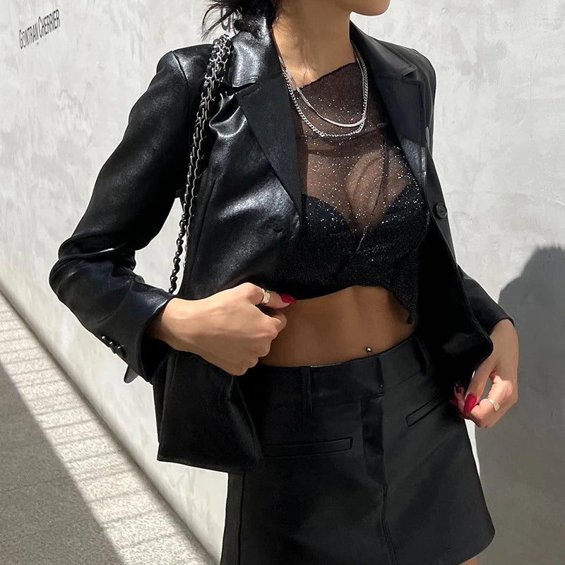 Lunivop Solid Color Sparkly Hollow Mesh Slant Shoulder Irregular Collar Sexy Women Crop Top