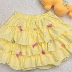 Lunivop  Korean Sweet Summer New Female High Waist Patchwork Folds Cartoon Bow Fashion Sexy High Street Loose Ball Gown Short Skirts