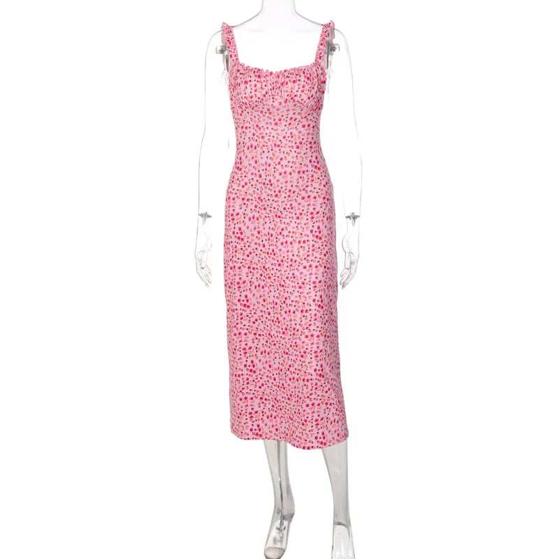 Lunivop Floral Print Strap Summer Casual Long Dress Women 2024 Y2K Streetwear Summer Sleeveless Fashion Wholesale Elegant Clothes