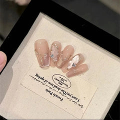 Lunivop  10pcs Handmade Girls Glued Press on Nails Pink Self-adhesive False Nails with Glue Medium Long Square Winter Stick-on Nails