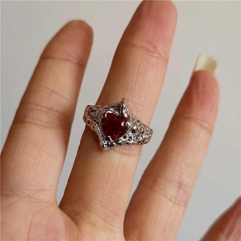 Lunivop Liquid Irregular Red Crystal Heart Pearl Star Rings Women Y2K Gothic Animal Ring Aesthetic Creative Grunge Jewelry Accessories