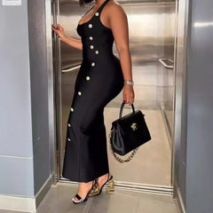 Lunivop  Womens Dresses Summer Fashion Halter Sleeveless Buttoned Casual Plain Maxi Bodycon Evening Dress