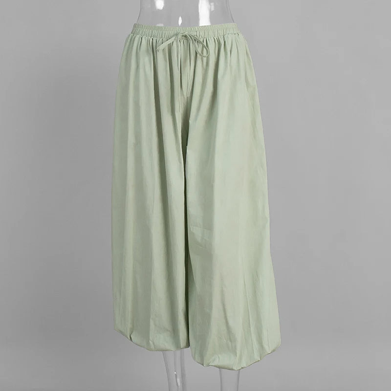 Lunivop  Retro Ladies Solid Color Trend Casual Middle Waisted Loose Fit Pleated Cotton Fluffy Lantern Pants Street Style New Bottoms