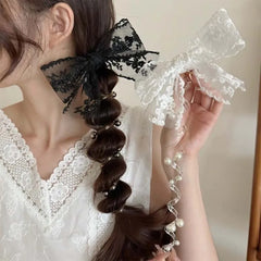 Lunivop  Korean Black Lace Bowknot Hair Tie For Women Girl Elastic Telephone Wire Line Rubber Braided Hair Rope Hairband Hair Accessories