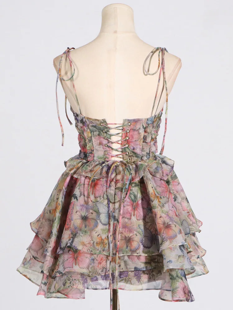 Lunivop  Fashion Printed Dress Women's Sleeveless Bow Lace Up Waist Retraction A Line Dresses 2025 Summer New Tide