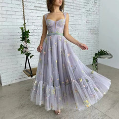 Lunivop  Women Lavender Embroidery Prom Dresses Sweetheart Ankle Length Tulle A-Line Party Lace Formal Evening Gowns Vestidos De Fiesta