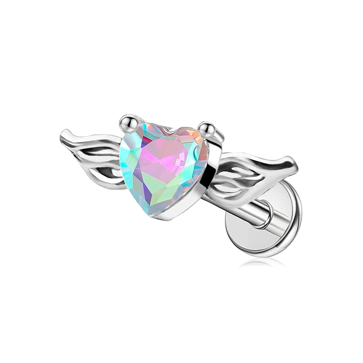Lunivop  1Pc Flat Back Lip Ring Stud Stainless Steel Low Allergy Angel Wing Heart CZ Cartilage Tragus Earring Piercing Jewelry